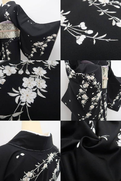 【美品・大島紬訪問着】総刺繍 桜 着物 正絹 仕付け糸付 トールサイズ tomihisa”刺繍で咲かせる気品の枝垂れ桜”9572