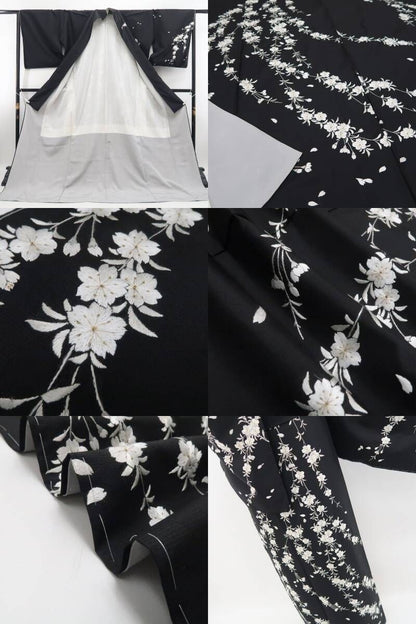 【美品・大島紬訪問着】総刺繍 桜 着物 正絹 仕付け糸付 トールサイズ tomihisa”刺繍で咲かせる気品の枝垂れ桜”9572