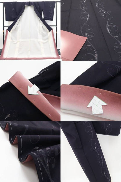 【美品・お召】唐草 着物 正絹 仕付け糸付 tomihisa“心の中に滑りこみお洒落ごころに明かりを灯す”9600