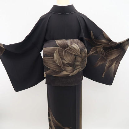 【新品・付下げ/袋帯】２点セット 銀花仙 向日葵 着物 正絹 仕付け糸付 tomihisa”シックに華やぐ向日葵の気品”9608