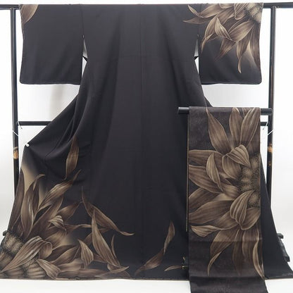 【新品・付下げ/袋帯】２点セット 銀花仙 向日葵 着物 正絹 仕付け糸付 tomihisa”シックに華やぐ向日葵の気品”9608