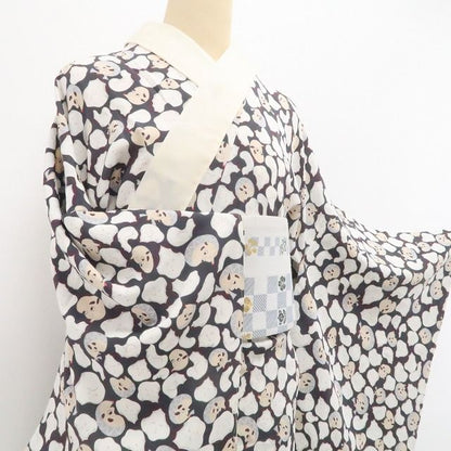 【新品・長襦袢】おかめ×ひょっとこ 着物 正絹 仕付け糸付 tomihisa”ちらりと覗くおかめとひょっとこの遊び心”9610