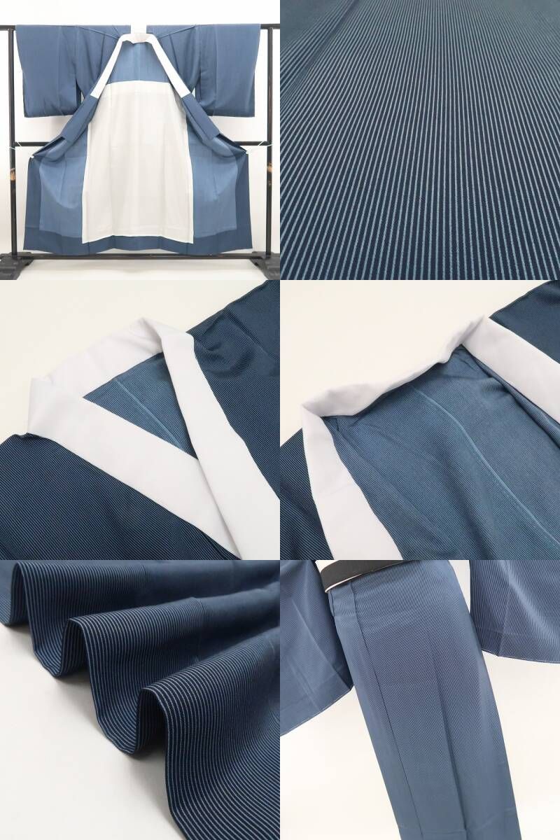 【新品・長襦袢】縦縞 着物 正絹 仕付け糸付 tomihisa”端正な縦縞で装いを整えて”9611