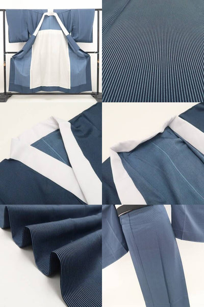 【新品・長襦袢】縦縞 着物 正絹 仕付け糸付 tomihisa”端正な縦縞で装いを整えて”9611