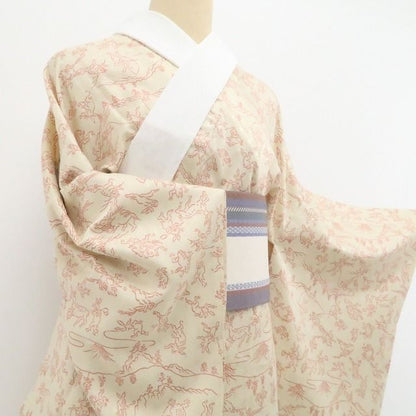 【美品・長襦袢】鳥獣戯画 洗える着物 tomihisa”やさしい彩りに宿る鳥獣戯画の遊び心”9612