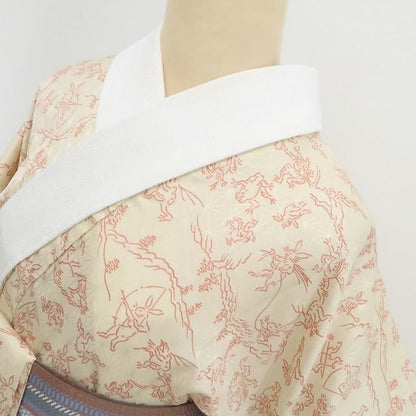 【美品・長襦袢】鳥獣戯画 洗える着物 tomihisa”やさしい彩りに宿る鳥獣戯画の遊び心”9612