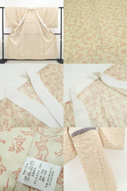 【美品・長襦袢】鳥獣戯画 洗える着物 tomihisa”やさしい彩りに宿る鳥獣戯画の遊び心”9612