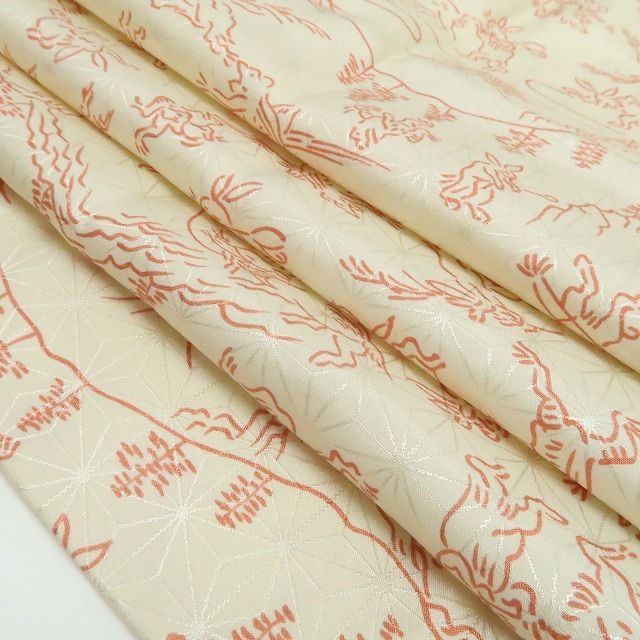 【美品・長襦袢】鳥獣戯画 洗える着物 tomihisa”やさしい彩りに宿る鳥獣戯画の遊び心”9612