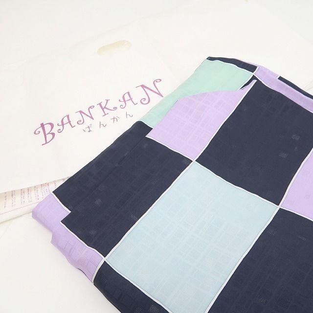 【新品・小紋】BANKAN モダンアート 市松 着物 正絹 仕付け糸付 トールサイズ tomihisa”爽やかな市松で楽しむ洗練のモダン”9621