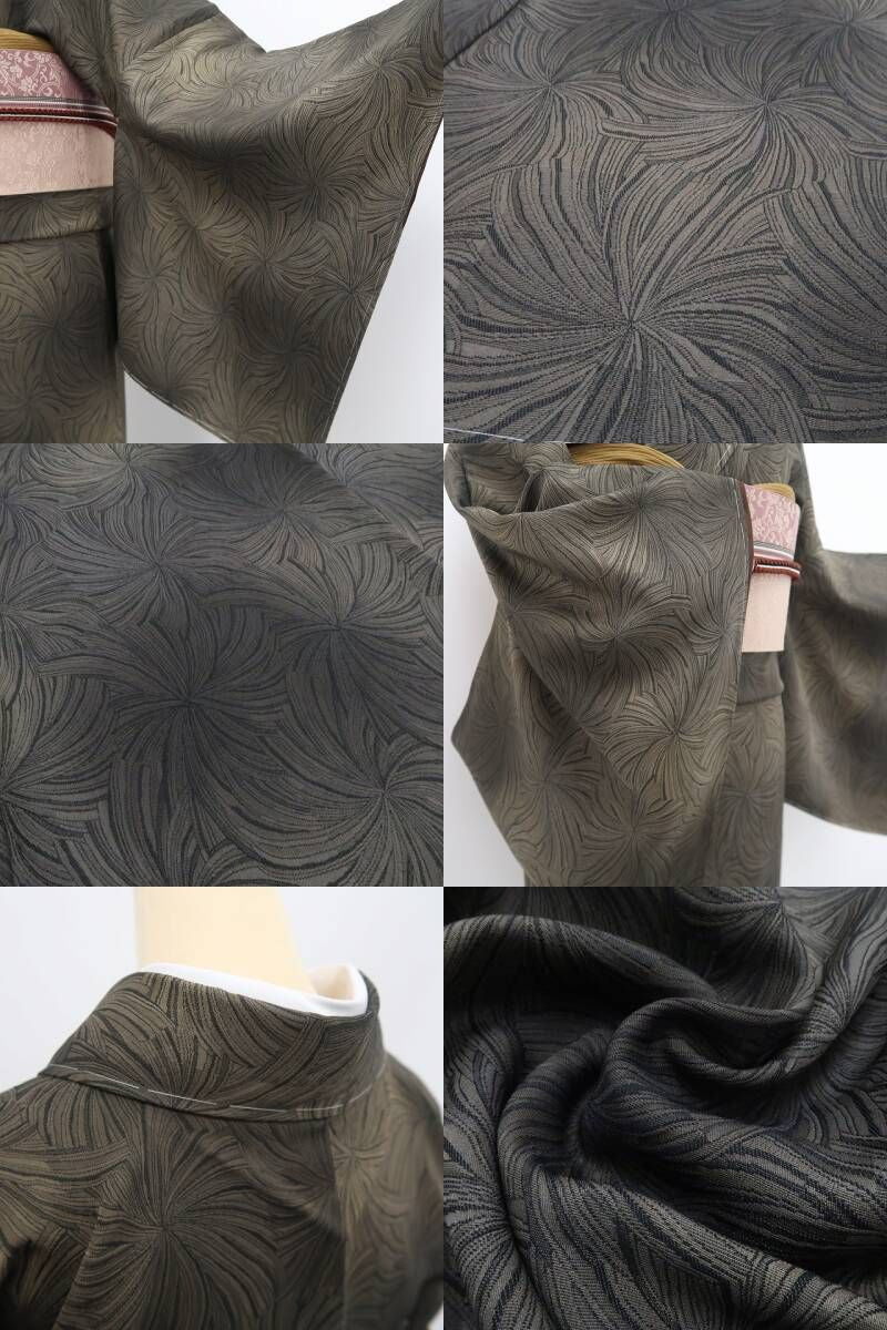 【新品・お召】着物 正絹 仕付け糸付 トールサイズ tomihisa”落ち着きの中に咲く織りの華やぎ”9622