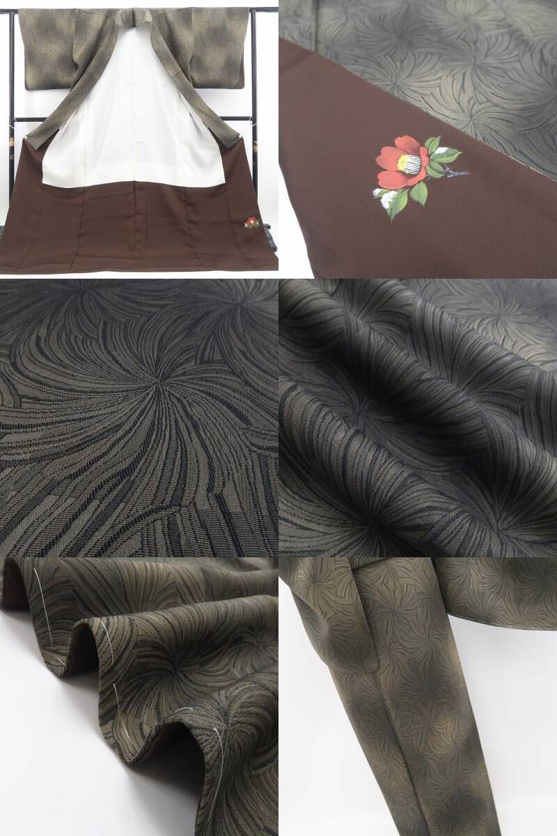 【新品・お召】着物 正絹 仕付け糸付 トールサイズ tomihisa”落ち着きの中に咲く織りの華やぎ”9622