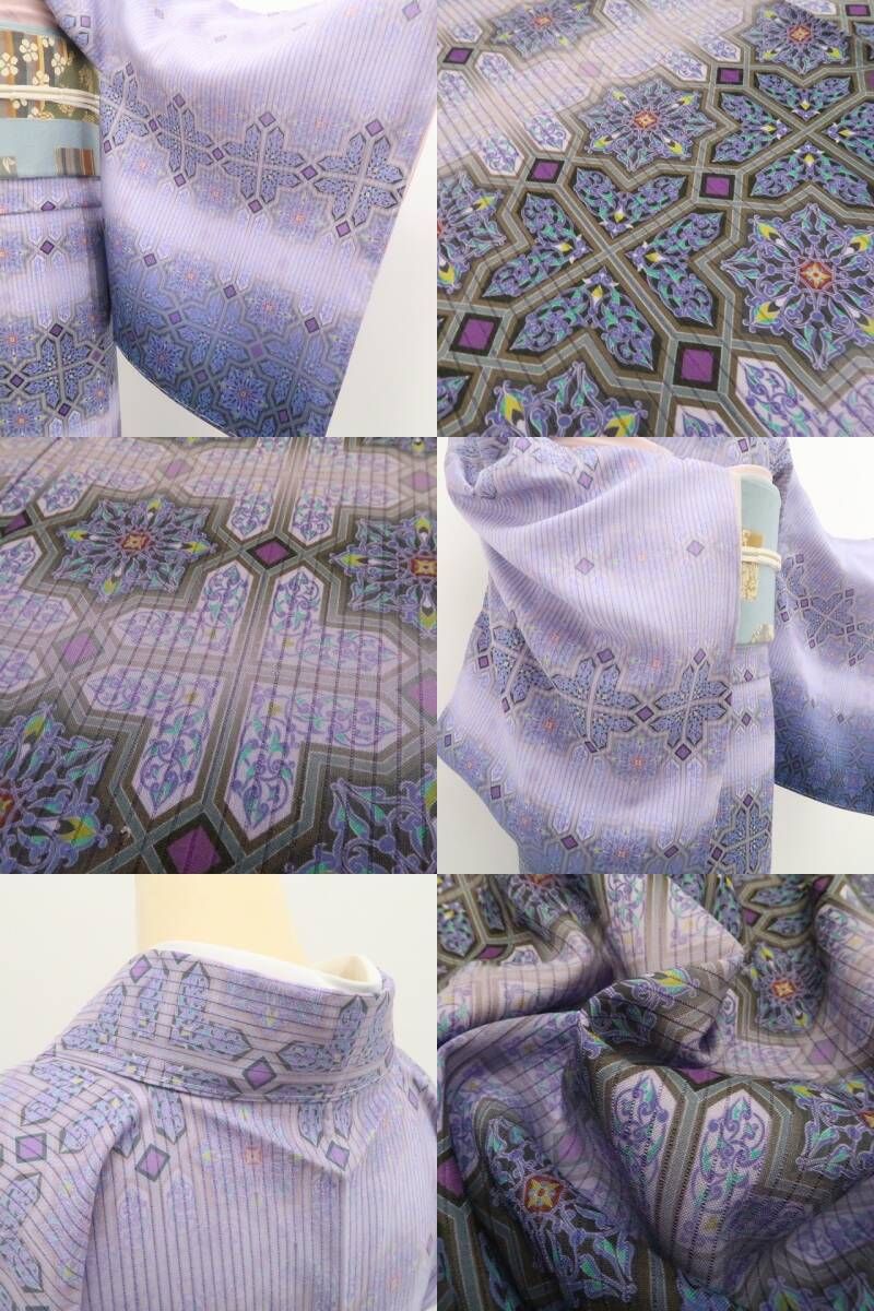 【新品・大島紬付下げ】証紙付 着物 正絹 仕付け糸付 tomihisa”ステンドグラスの美しさを纏って”9624