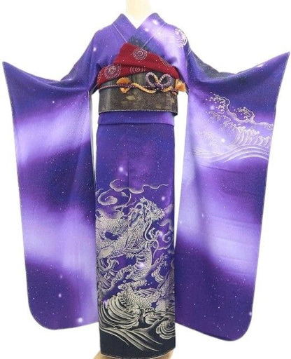 【新品・振袖】お仕立て上がり品 龍 ドラゴン 銀通し 着物 成人式 正絹 トールサイズ 仕付け糸付 tomihisa“圧倒的主役へ！”9625