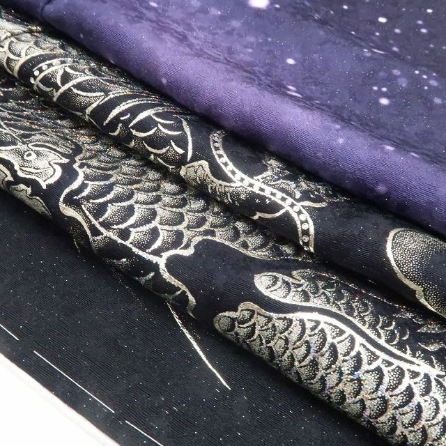 【新品・振袖】お仕立て上がり品 龍 ドラゴン 銀通し 着物 成人式 正絹 トールサイズ 仕付け糸付 tomihisa”星雲を背に現れる神秘”9626