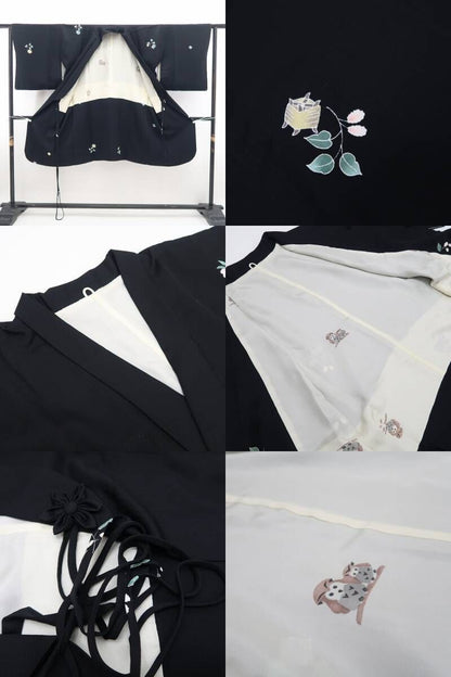 【新品・道中着】本加賀友禅 魚津誠 落款 着物 正絹 仕付け糸付 ロング丈 tomihisa”凛とした黒に息づく本加賀友禅の美”9634