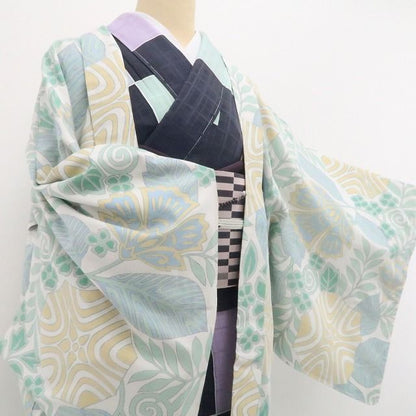 【新品・長羽織】吹上美布 着物 仕付け糸付 ロング丈 tomihisa”パステルカラーで楽しむ爽やかボタニカル”9636