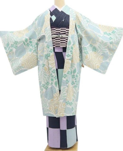 【新品・長羽織】吹上美布 着物 仕付け糸付 ロング丈 tomihisa”パステルカラーで楽しむ爽やかボタニカル”9636