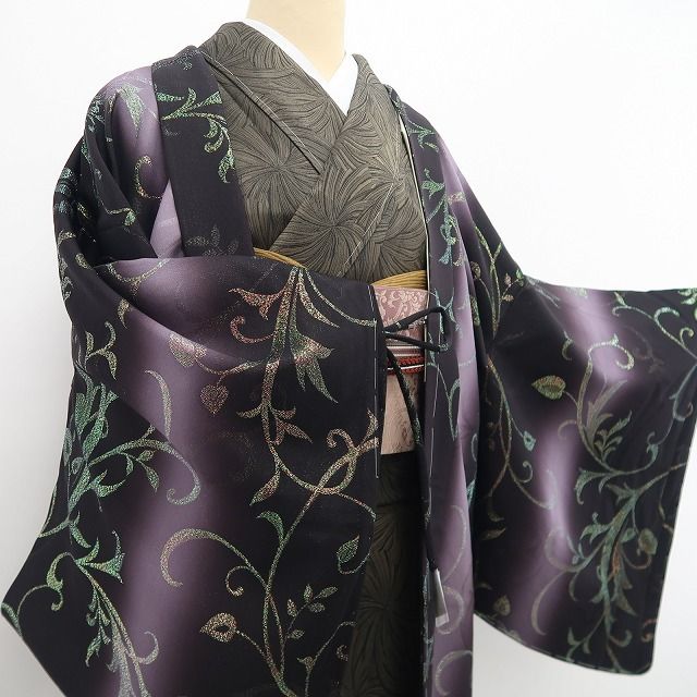 【新品・長羽織】GOTOSTRINGWORKS ㈱一蔵謹製 着物 正絹 仕付け糸付 ロング丈 紐付 tomihisa”唐草を遊ばせてエレガントに装う”9637