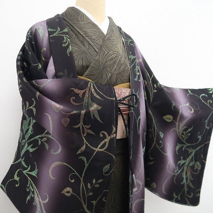 【新品・長羽織】GOTOSTRINGWORKS ㈱一蔵謹製 着物 正絹 仕付け糸付 ロング丈 紐付 tomihisa”唐草を遊ばせてエレガントに装う”9637