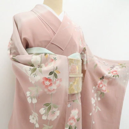 【新品・訪問着】手描き友禅 藤井稲夫 落款 着物 正絹 仕付け糸付 tomihisa”可憐に咲き誇る祝福の花景色”9639