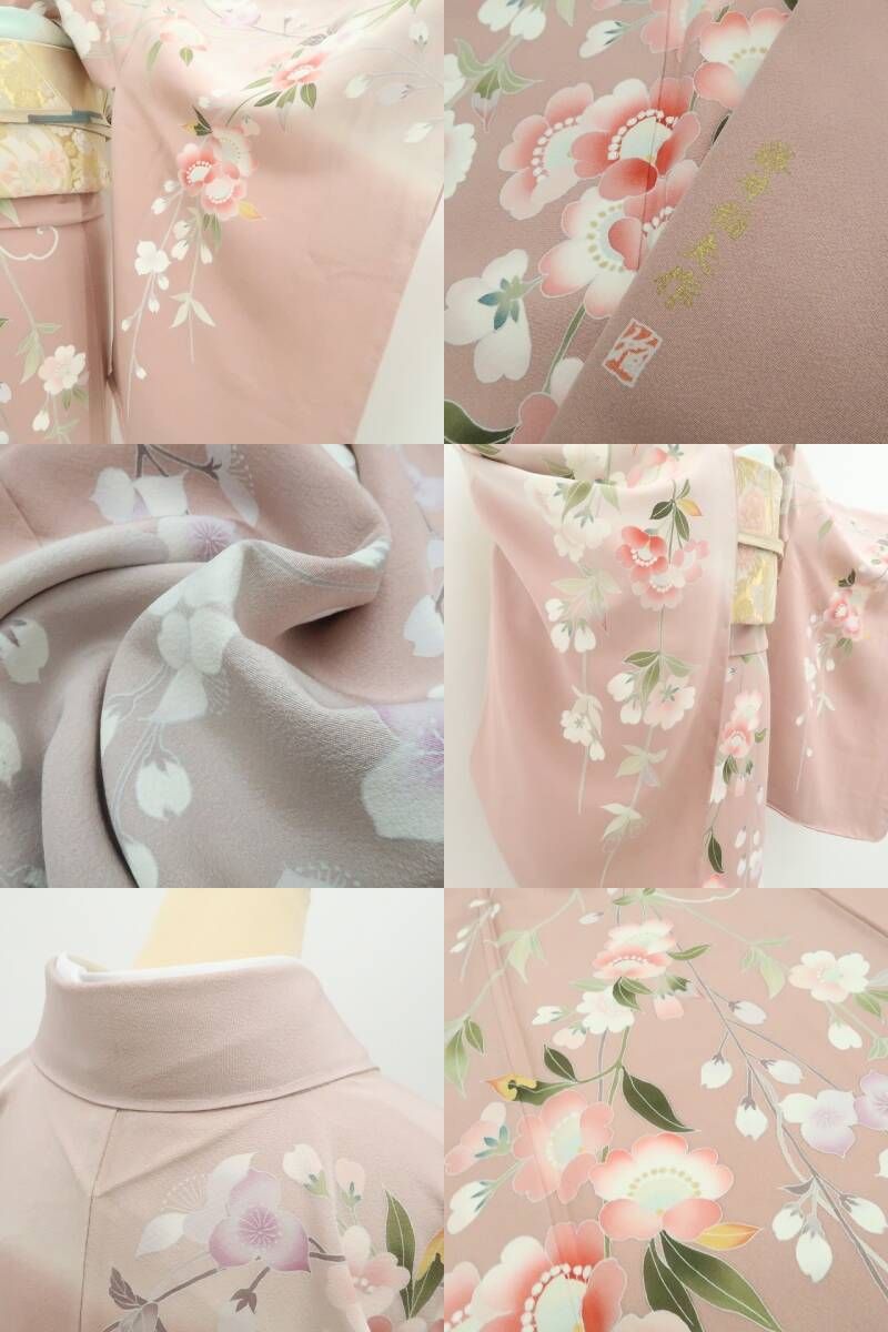 【新品・訪問着】手描き友禅 藤井稲夫 落款 着物 正絹 仕付け糸付 tomihisa”可憐に咲き誇る祝福の花景色”9639