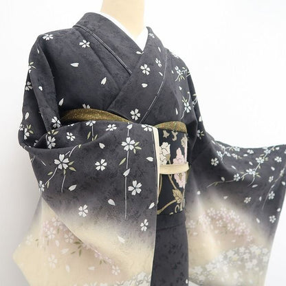 【新品・訪問着】さが美謹製 桜 着物 正絹 仕付け糸付 tomihisa”可憐な桜をシックな色合いで楽しむ”9640