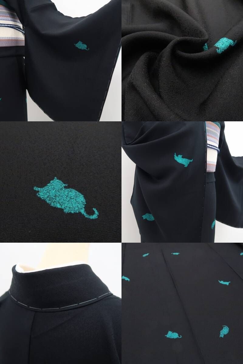 【新品・小紋】猫 着物 正絹 仕付け糸付 トールサイズ tomihisa“愛らしくも大人びて…愛嬌猫で視線を釘付け！”9649