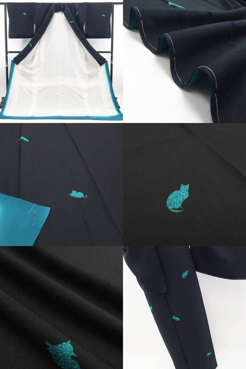 【新品・小紋】猫 着物 正絹 仕付け糸付 トールサイズ tomihisa“愛らしくも大人びて…愛嬌猫で視線を釘付け！”9649