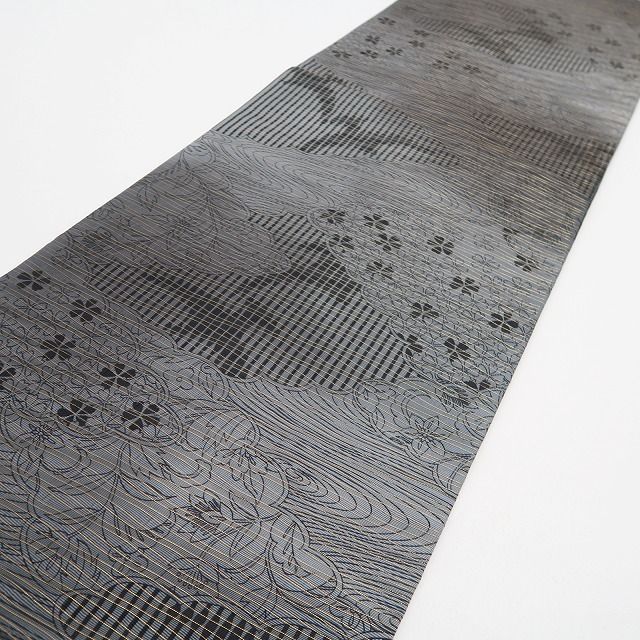 【美品・袋帯】斉藤三才 モノトーン 着物 正絹 全通 tomihisa“いま証される異才の真実”9652