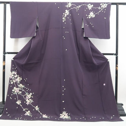 【新品・訪問着】本加賀友禅 橋本静華 落款 着物 正絹 仕付け糸付 tomihisa”ひらりと舞う夜桜の美しさ”9656