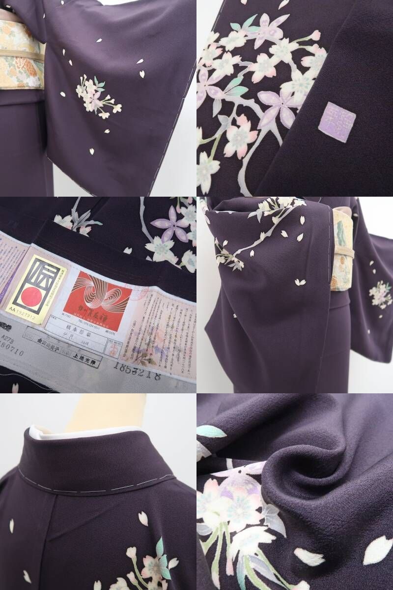 【新品・訪問着】本加賀友禅 橋本静華 落款 着物 正絹 仕付け糸付 tomihisa”ひらりと舞う夜桜の美しさ”9656