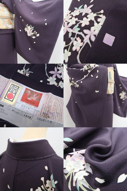 【新品・訪問着】本加賀友禅 橋本静華 落款 着物 正絹 仕付け糸付 tomihisa”ひらりと舞う夜桜の美しさ”9656