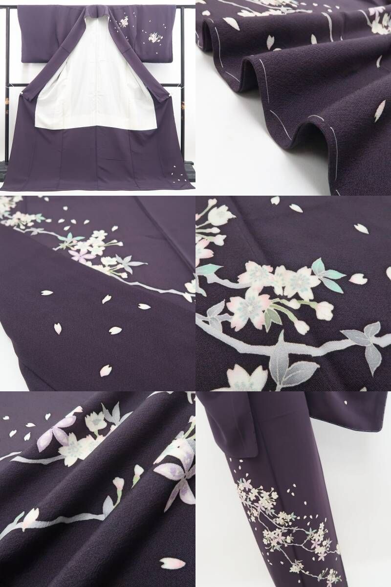 【新品・訪問着】本加賀友禅 橋本静華 落款 着物 正絹 仕付け糸付 tomihisa”ひらりと舞う夜桜の美しさ”9656