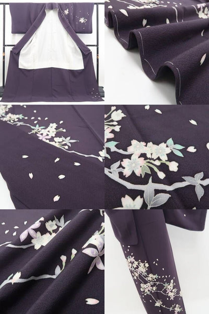 【新品・訪問着】本加賀友禅 橋本静華 落款 着物 正絹 仕付け糸付 tomihisa”ひらりと舞う夜桜の美しさ”9656