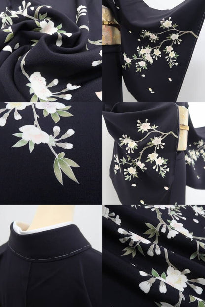 【新品・訪問着】手描き友禅 桜 着物 正絹 仕付け糸付 tomihisa”夜桜の気品をまとう手描き友禅”9661