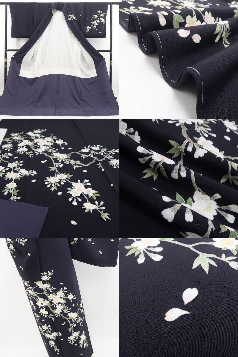 【新品・訪問着】手描き友禅 桜 着物 正絹 仕付け糸付 tomihisa”夜桜の気品をまとう手描き友禅”9661