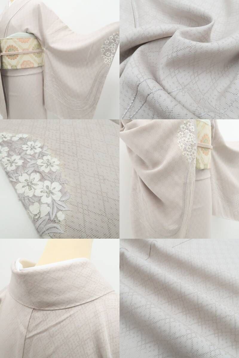 【新品・付下げ】刺繍 桜 着物 正絹 仕付け糸付 tomihisa”袖口に桜を咲かせて所作まで美しく”9662