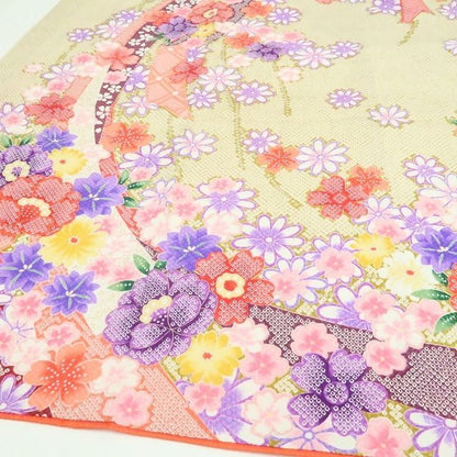 【新品・七五三/７歳/女の子】３点セット 着物 四つ身 襦袢 袋帯 ハーフ成人式 tomihisa”花いっぱいに包まれる晴れの日のときめき”9665