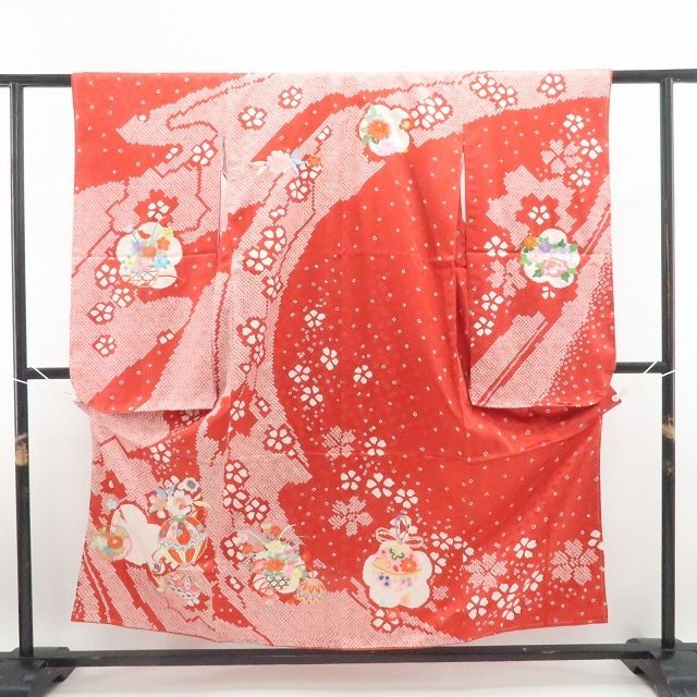【新品・七五三/７歳/女の子】３点セット 着物 四つ身 襦袢 袋帯 ハーフ成人式 tomihisa”宝尽くしに願いを込め咲き誇る晴れ姿”9666
