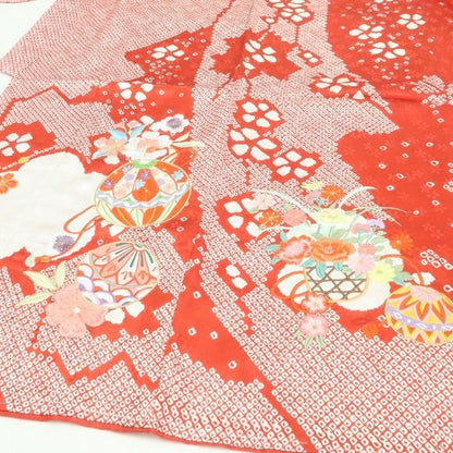 【新品・七五三/７歳/女の子】３点セット 着物 四つ身 襦袢 袋帯 ハーフ成人式 tomihisa”宝尽くしに願いを込め咲き誇る晴れ姿”9666