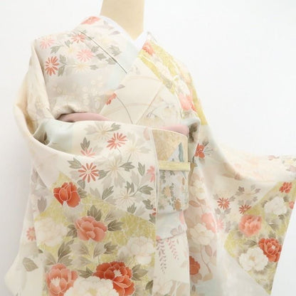 【新品・訪問着】金駒刺繍 着物 正絹 仕付け糸付 tomihisa”祝福の思いを届ける優美な花景色”9671
