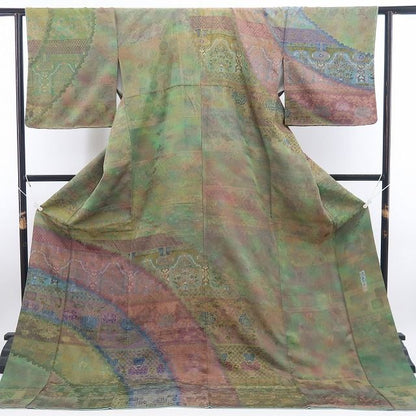 【新品・訪問着】前田仁仙 落款 更紗 着物 正絹 仕付け糸付 トールサイズ tomihisa”伝統とモードが溶け合う魅惑の更紗”9676