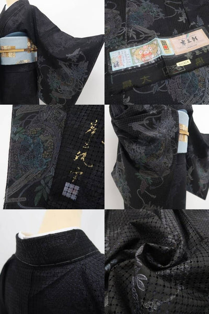 【美品・大島紬訪問着】岸上純平 落款 スワトウ刺繍 吉三郎 証紙付 着物 正絹 仕付け糸付 tomihisa“大人色のエレガンス”9677
