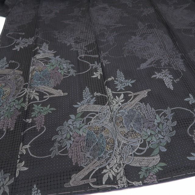 【美品・大島紬訪問着】岸上純平 落款 スワトウ刺繍 吉三郎 証紙付 着物 正絹 仕付け糸付 tomihisa“大人色のエレガンス”9677