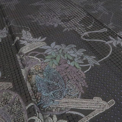 【美品・大島紬訪問着】岸上純平 落款 スワトウ刺繍 吉三郎 証紙付 着物 正絹 仕付け糸付 tomihisa“大人色のエレガンス”9677