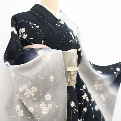 【美品・訪問着】鈴乃屋謹製 桜 モノトーン 落款 作家物 着物 仕付け糸付 希少トールサイズ tomihisa“花ふる夜に夢を描いて”9680