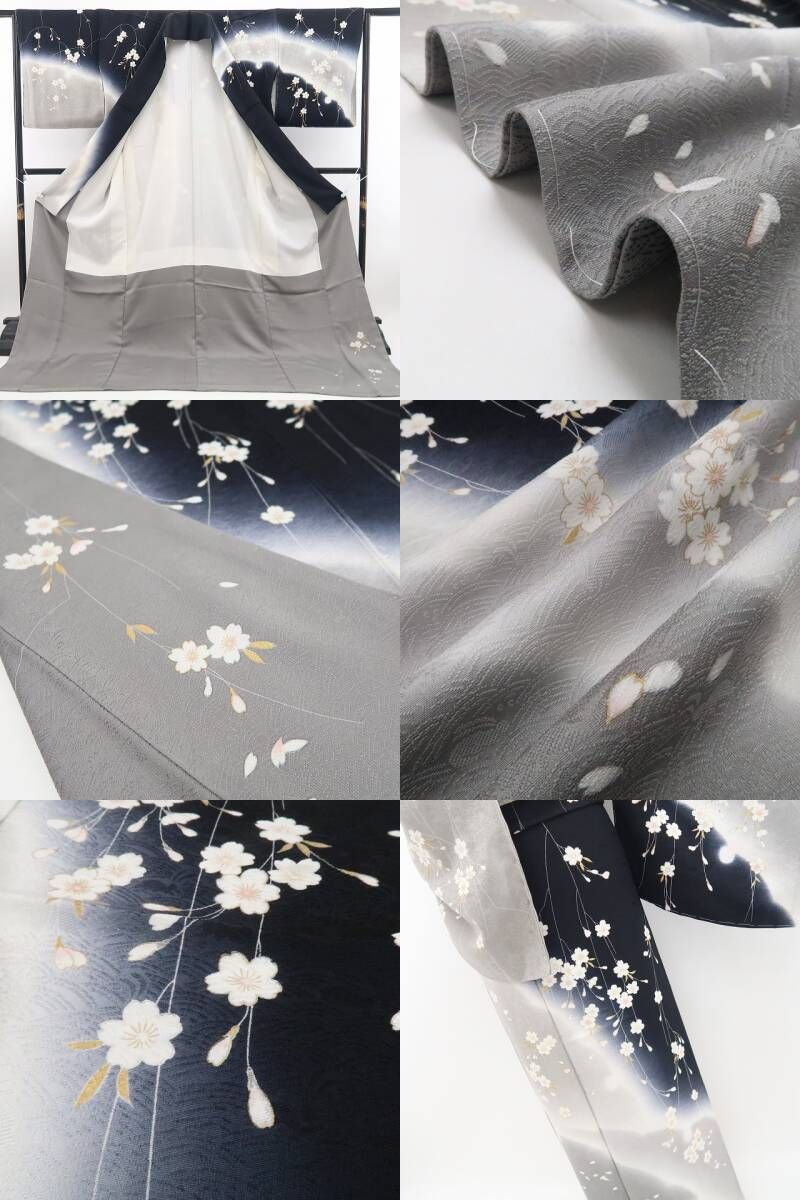【美品・訪問着】鈴乃屋謹製 桜 モノトーン 落款 作家物 着物 仕付け糸付 希少トールサイズ tomihisa“花ふる夜に夢を描いて”9680