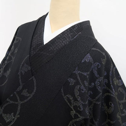 【新品・道中着】唐草 銀通し 着物 正絹 ロング丈 仕付け糸付 tomihisa“大人びていざ！貴女好みに気分を上げる！”9686
