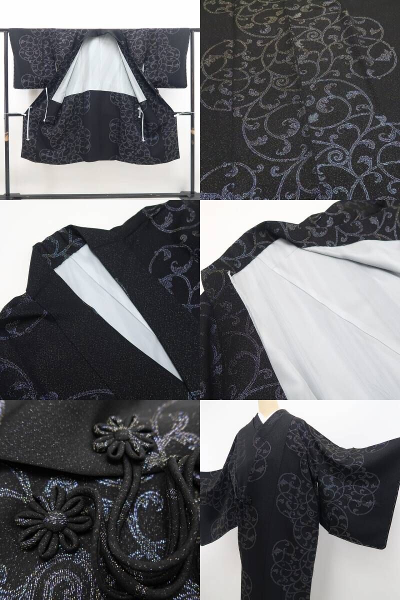 【新品・道中着】唐草 銀通し 着物 正絹 ロング丈 仕付け糸付 tomihisa“大人びていざ！貴女好みに気分を上げる！”9686