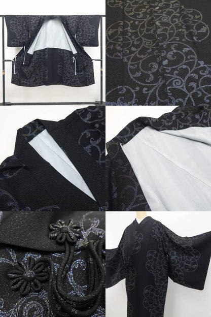 【新品・道中着】唐草 銀通し 着物 正絹 ロング丈 仕付け糸付 tomihisa“大人びていざ！貴女好みに気分を上げる！”9686